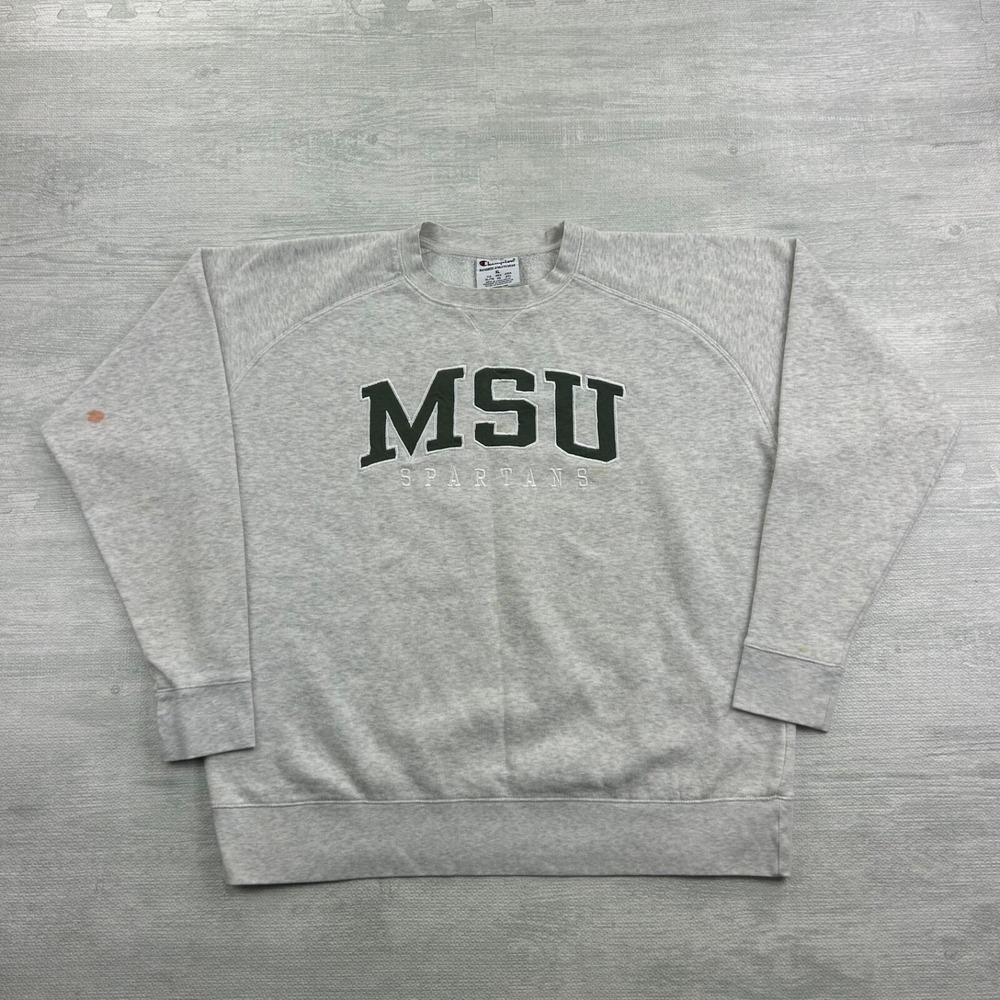 Vintage Y2K Champions Michigan‎ State Sweatshirt Size XL Gray MSU NCAA Crewneck